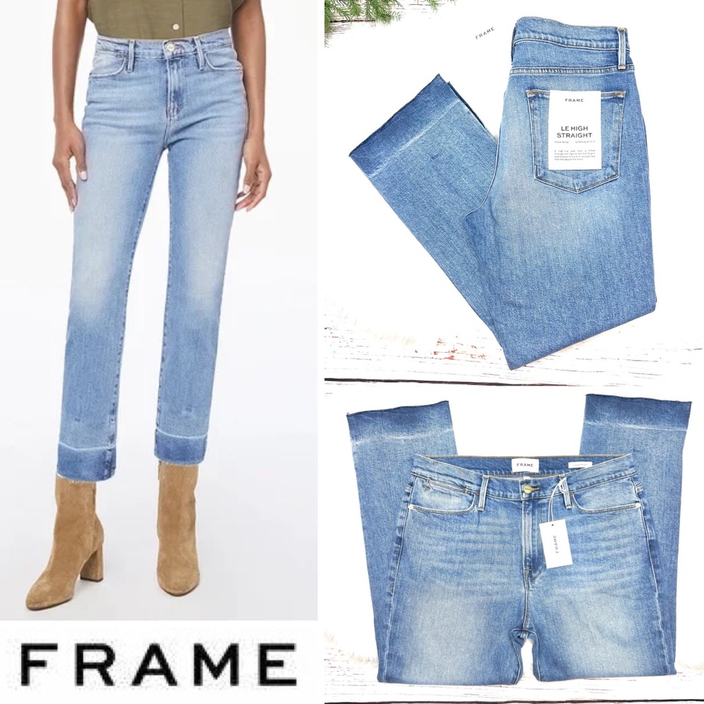 🚫SOLD! |•NWT🤩 |•FRAME•| Le High Straight High-Rise Raw Edge Slit Jeans - Picture 1 of 15